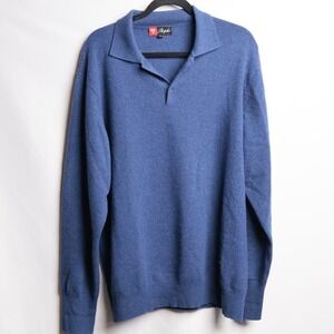 Shephe Polo Sweater Mens XL Blue Excellent 100% Cashmere Long Sleeve Pullover
